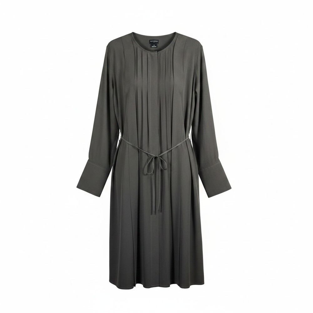 Club Monaco Silk Shirt Dress Womens 12 Solid Gray Long Sleeve Belted Button Up